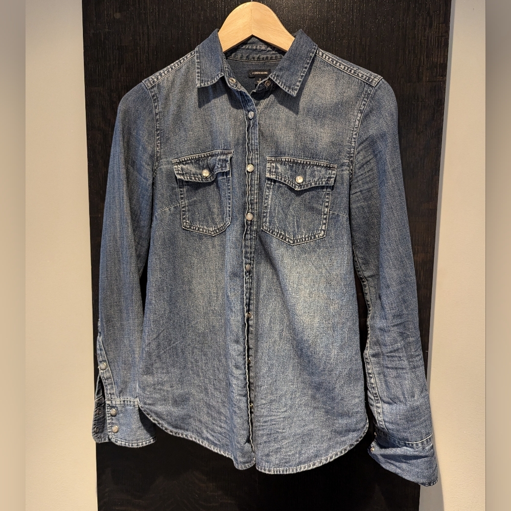 J. Crew Chambray Denim Western Shirt - Sz 2 - Fitted/Slim Fit
